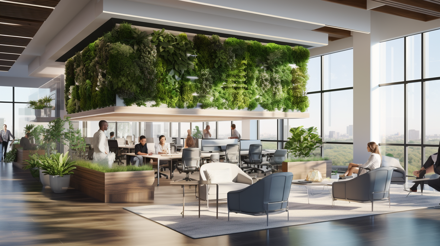 Ambiente de Restaturante aberto com Painel Verde