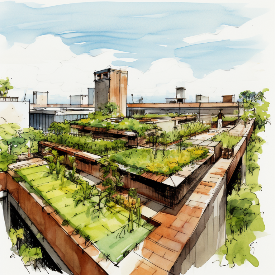 telhado verde em edificio