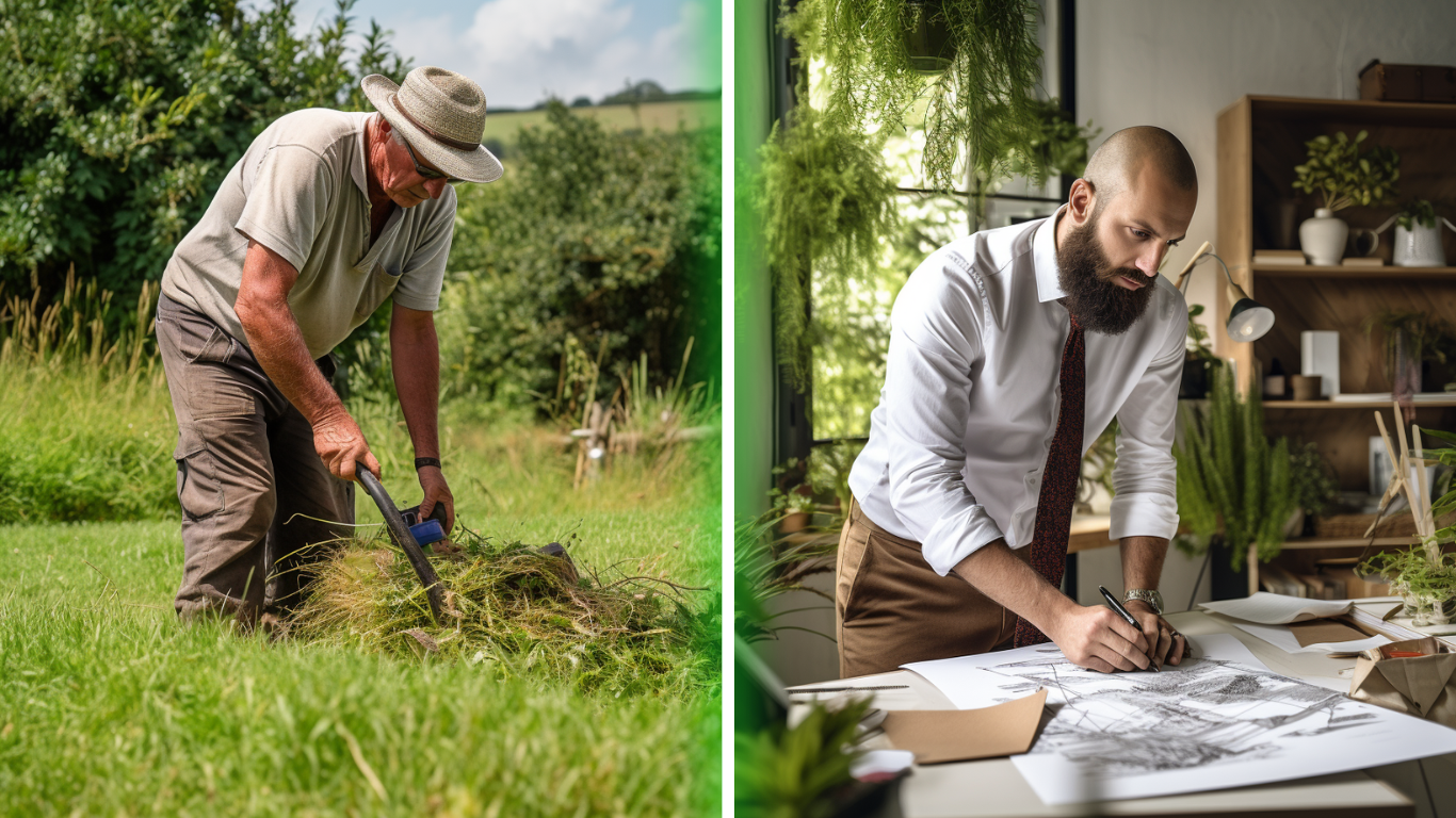 Duas pessoas, um jardineiro e outro paisagista