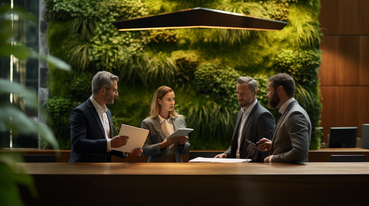 Reunião de négocios em empresa biofilico